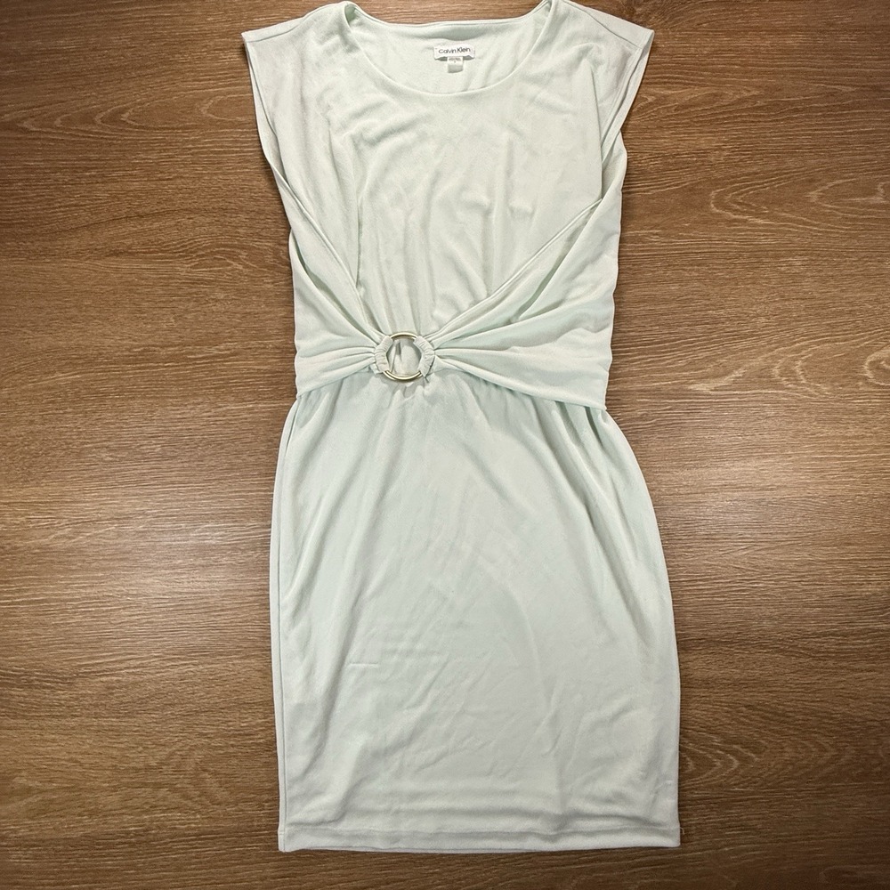 Calvin Klein Dress Women's Size 4 Mint Green Ring Waist Sheath Stretch NWT - Picture 2 of 10